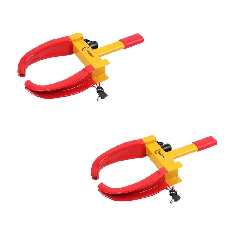 Robustt Wheel Lock | Red & Yellow | Anti-Theft Painted Tyre Lock with 3 Keys | Pack of 2 | Cold Rolled MS Steel Adjustable Heavy Duty | Wheel Lock for Car - Image 1