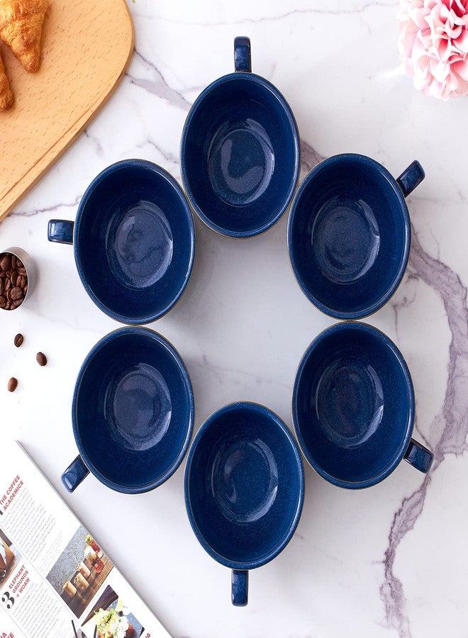 Coffeezone Set of 6 Cups Vintage Design 12 oz Professional Barista Ceramic Latte Art Cappuccino Cups Set (Embossed Blue * 6) - Image 3