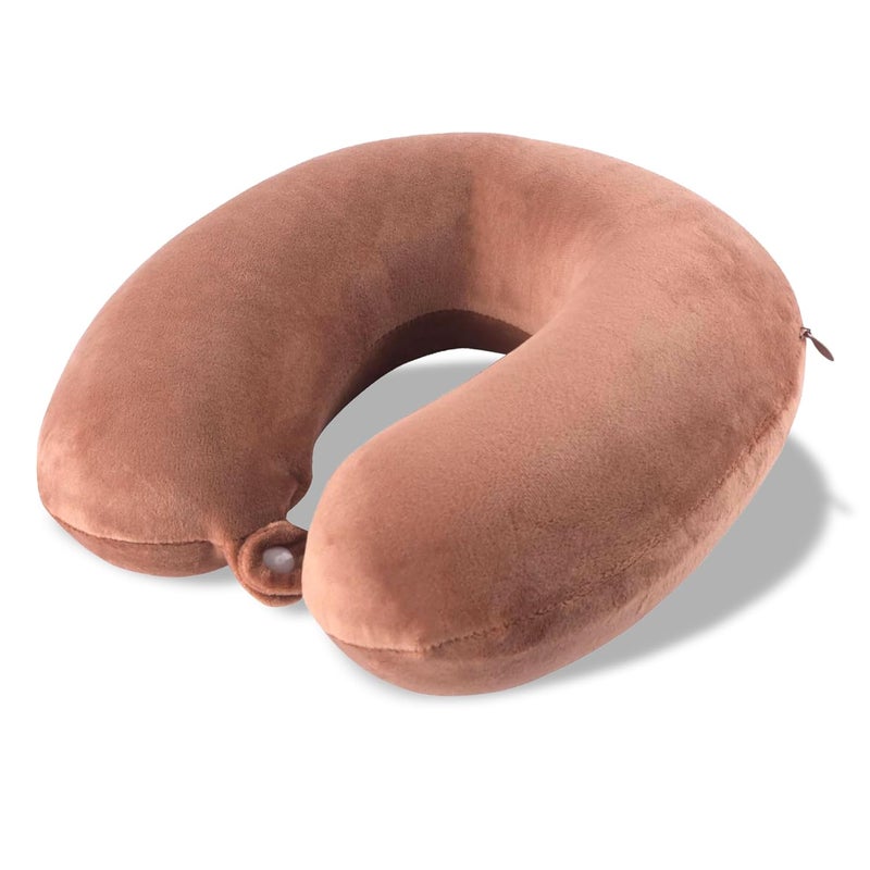 Kuber Industries Kuber Industries UShaped Memory Foam Neck Pillow for Flight Travel Train Car with Press Button Portable Travelling Pillow Ideal for Long Journey Relaxation JR1BRN Brown - Image 1