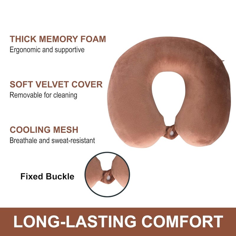 Kuber Industries Kuber Industries UShaped Memory Foam Neck Pillow for Flight Travel Train Car with Press Button Portable Travelling Pillow Ideal for Long Journey Relaxation JR1BRN Brown - Image 2