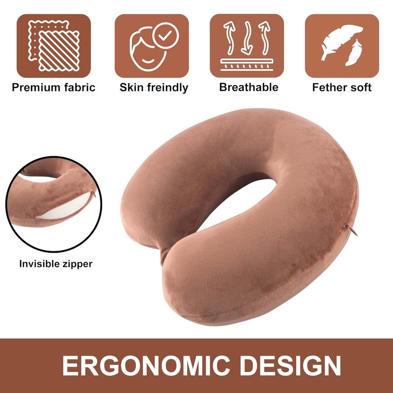Kuber Industries Kuber Industries UShaped Memory Foam Neck Pillow for Flight Travel Train Car with Press Button Portable Travelling Pillow Ideal for Long Journey Relaxation JR1BRN Brown - Image 4