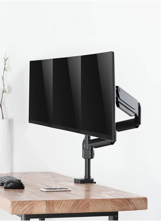 Skill Tech SH26 C036UP Premium Triple Monitor Aluminum Pole-Mounted Gas Spring Arm with USB Ports for 17"-32" Screens, VESA 100x100, 8kg Load Capacity per Screen – Black  - Image 2