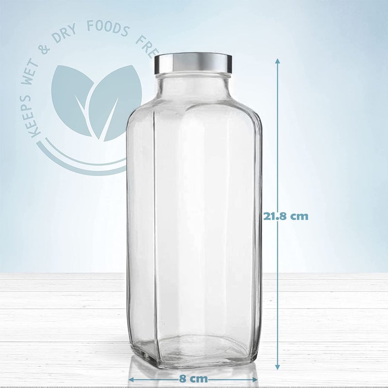 Home Stuffs زجاجة سفر مربعة زجاجية لمشروبات المنزل مع غطاء من الفولاذ المقاوم للصدأ سعة 1 لتر زجاجة 1000 مل مجموعة من 4 زجاجات فرنسية مربعة - Image 3
