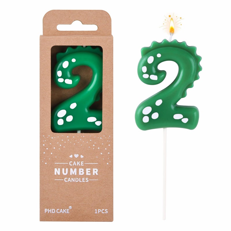 PHD CAKE 2.76 Inch Green Dinosaur 2 Number Birthday Candles, Dinosaur Number Candles, Cake Number Candles, Party Celebrations - Image 1