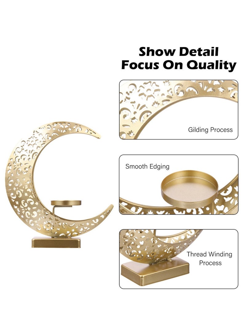 Ramadan Candle Holder, Elegant Metal Moon Shape Decorative Candlestick Holders, Ramadan Decorations  Gold Candle Holder for Ramadan Party Wedding Table Centerpieces - Image 3
