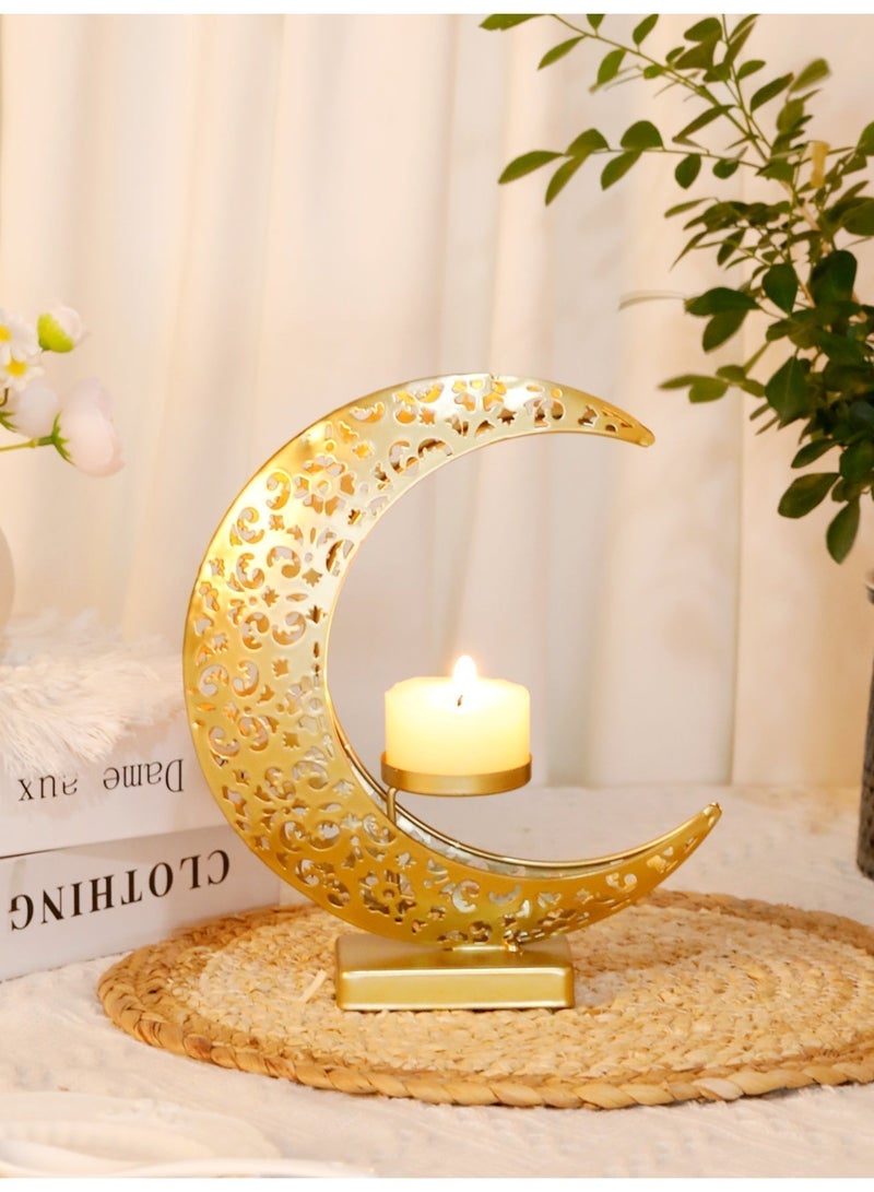 Ramadan Candle Holder, Elegant Metal Moon Shape Decorative Candlestick Holders, Ramadan Decorations  Gold Candle Holder for Ramadan Party Wedding Table Centerpieces - Image 2