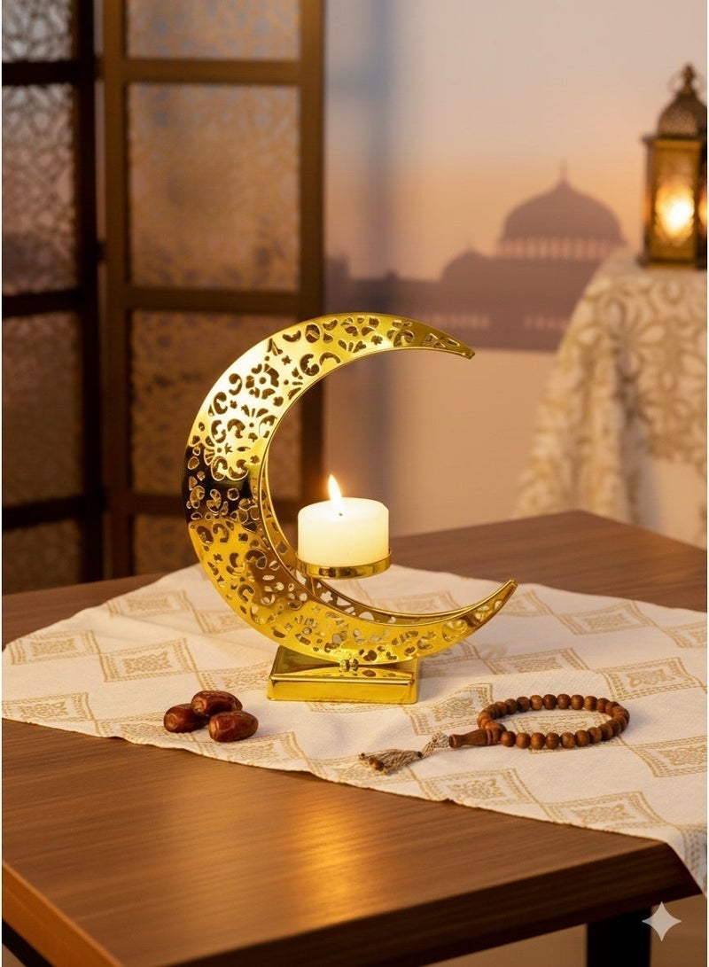 Ramadan Candle Holder, Elegant Metal Moon Shape Decorative Candlestick Holders, Ramadan Decorations  Gold Candle Holder for Ramadan Party Wedding Table Centerpieces - Image 4