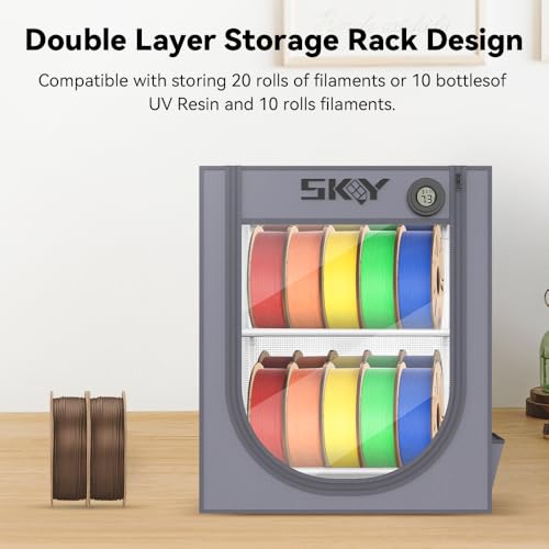 Skouphy 3D Printer Filament Storage Box with Thermo-Hygrometer - 2 Tiers Metal Filament Storage Rack with Cloth Cover,- 3D Filament Holder for Home, Office Workshop, Studio 20 Rolls - Grey - Image 4