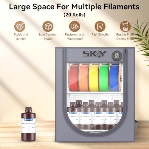 Skouphy 3D Printer Filament Storage Box with Thermo-Hygrometer - 2 Tiers Metal Filament Storage Rack with Cloth Cover,- 3D Filament Holder for Home, Office Workshop, Studio 20 Rolls - Grey - Image 2