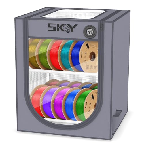Skouphy 3D Printer Filament Storage Box with Thermo-Hygrometer - 2 Tiers Metal Filament Storage Rack with Cloth Cover,- 3D Filament Holder for Home, Office Workshop, Studio 20 Rolls - Grey - Image 1
