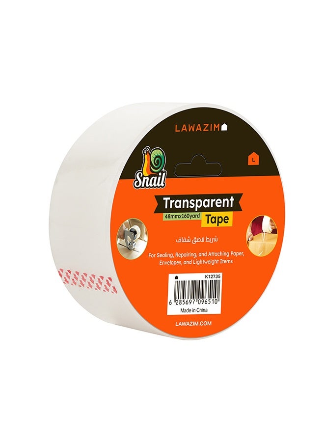 لوازم سنيل تيب شفاف أبيض 48ملم × 160يارد - شريط لاصق طويل مناسب للشحن والتخزين وتغليف الصناديق الثقيلة. - Image 1