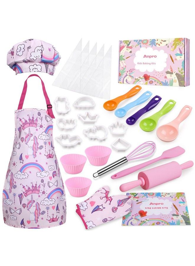 Anpro Complete Kids Cooking And Baking Set 27 Pcs Includes Aprons For Girls Chef Hat Mitt & Utensil To Dress Up Chef Costume Career Role Play For 812 Years Girls - Image 1