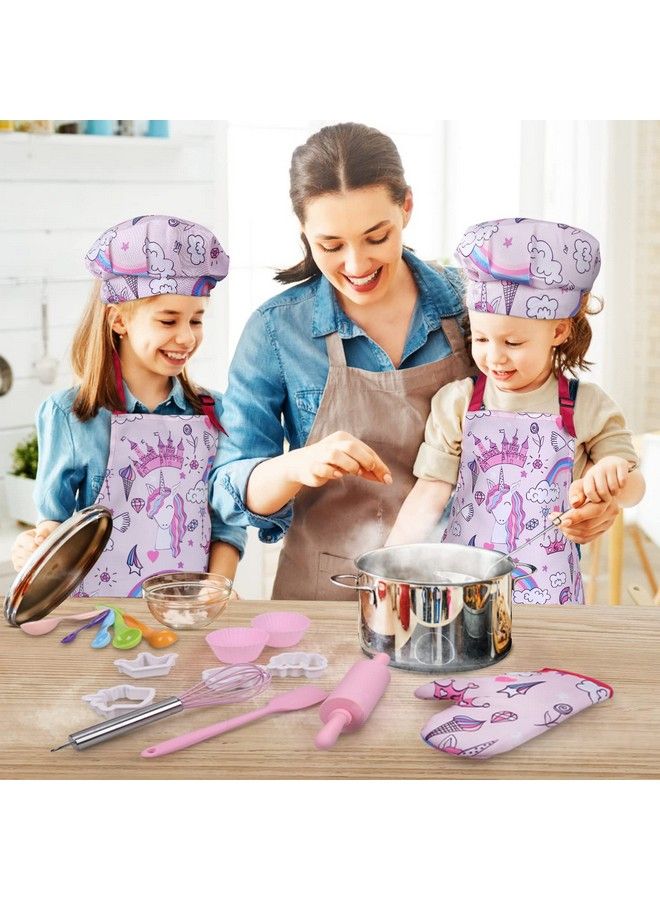 Anpro Complete Kids Cooking And Baking Set 27 Pcs Includes Aprons For Girls Chef Hat Mitt & Utensil To Dress Up Chef Costume Career Role Play For 812 Years Girls - Image 3
