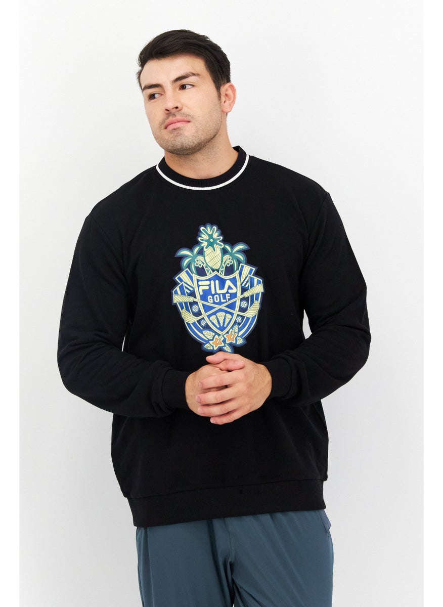 FILA Men Sportswear Fit Round Neck Long Sleeve Outdoor Sweatshirt, Black  - Image 1