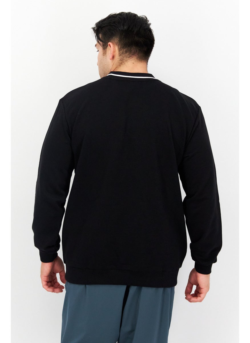 FILA Men Sportswear Fit Round Neck Long Sleeve Outdoor Sweatshirt, Black  - Image 4