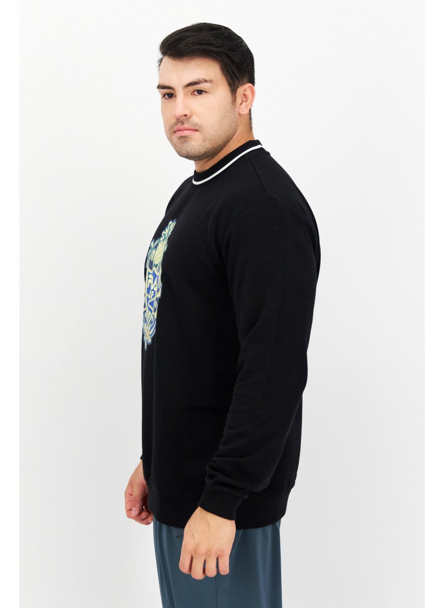 FILA Men Sportswear Fit Round Neck Long Sleeve Outdoor Sweatshirt, Black  - Image 2