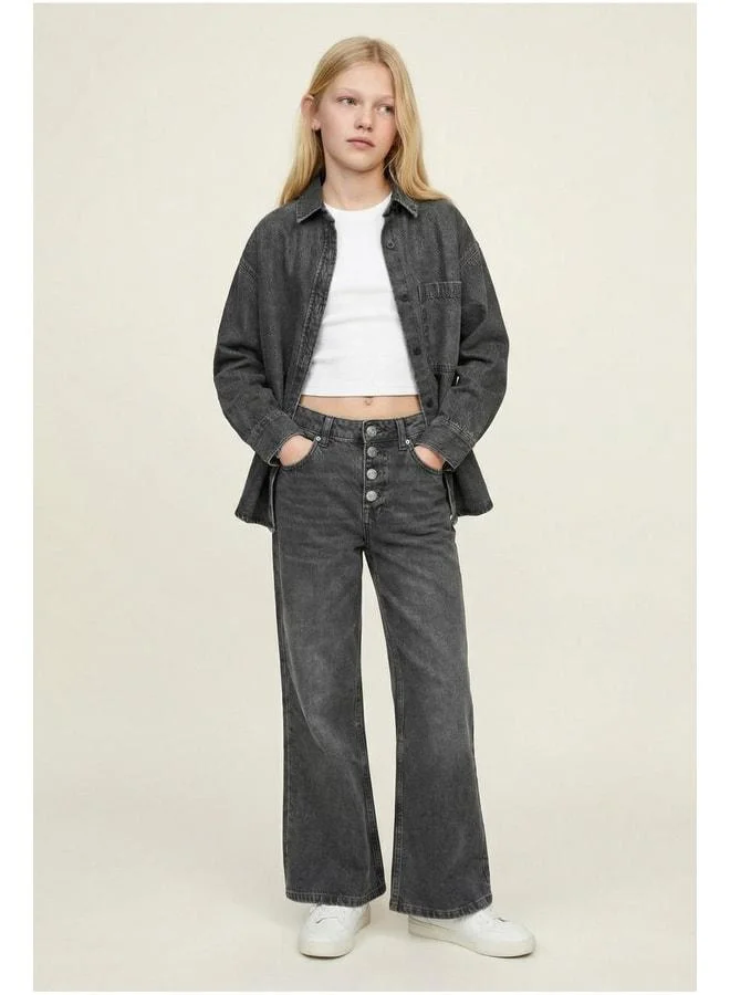 Magu Girls' Cotton Anthracite Shirt, T-Shirt & Pants 3-Piece Set – Relaxed Fit Everyday Outfit