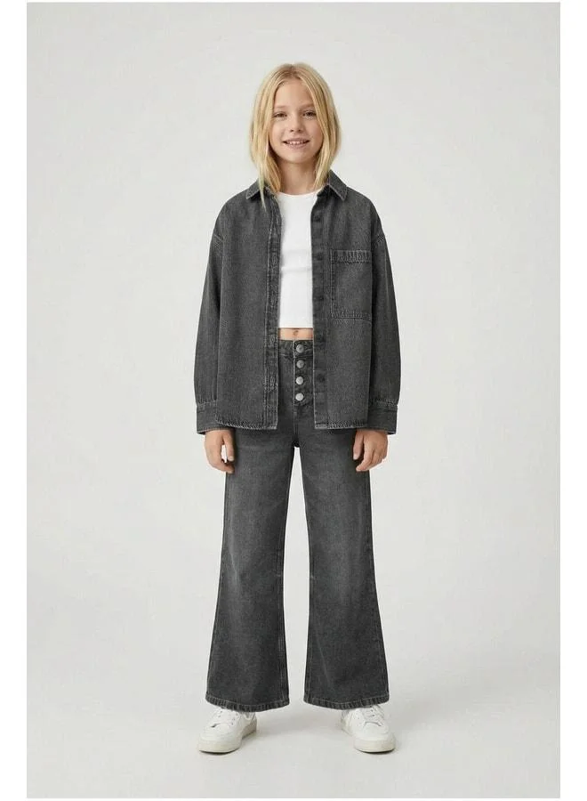 Magu Girls' Cotton Anthracite Shirt, T-Shirt & Pants 3-Piece Set – Relaxed Fit Everyday Outfit