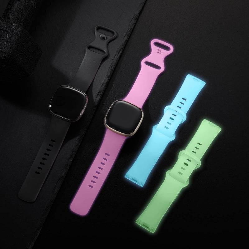 Dirrelo Compatible with Fitbit Sense & Versa Bands for Women, Soft Replacement Sport Strap Band for Versa 3/4 Sense 2 Smart Watch (Large, Black/Luminous Pink/Luminous Green/Luminous Blue) - Image 2