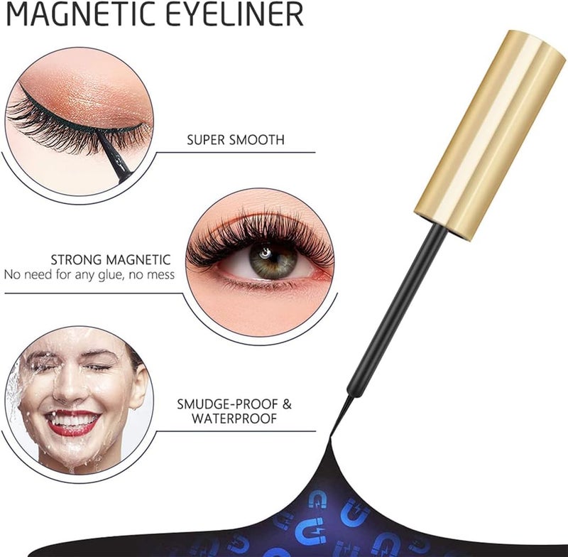 INSMART Magnetic Eyelashes with Magnetic Eyeliner Kit -10 Pairs Upgraded 3D 5D Magnetic Eyelashes Kit with Tweezers & 2 Tubes of Magnetic Eyeliner, Reusable, No Glue (10 Pairs) - Image 3