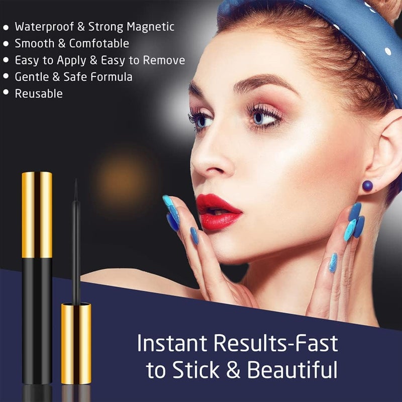 INSMART Magnetic Eyelashes with Magnetic Eyeliner Kit -10 Pairs Upgraded 3D 5D Magnetic Eyelashes Kit with Tweezers & 2 Tubes of Magnetic Eyeliner, Reusable, No Glue (10 Pairs) - Image 2
