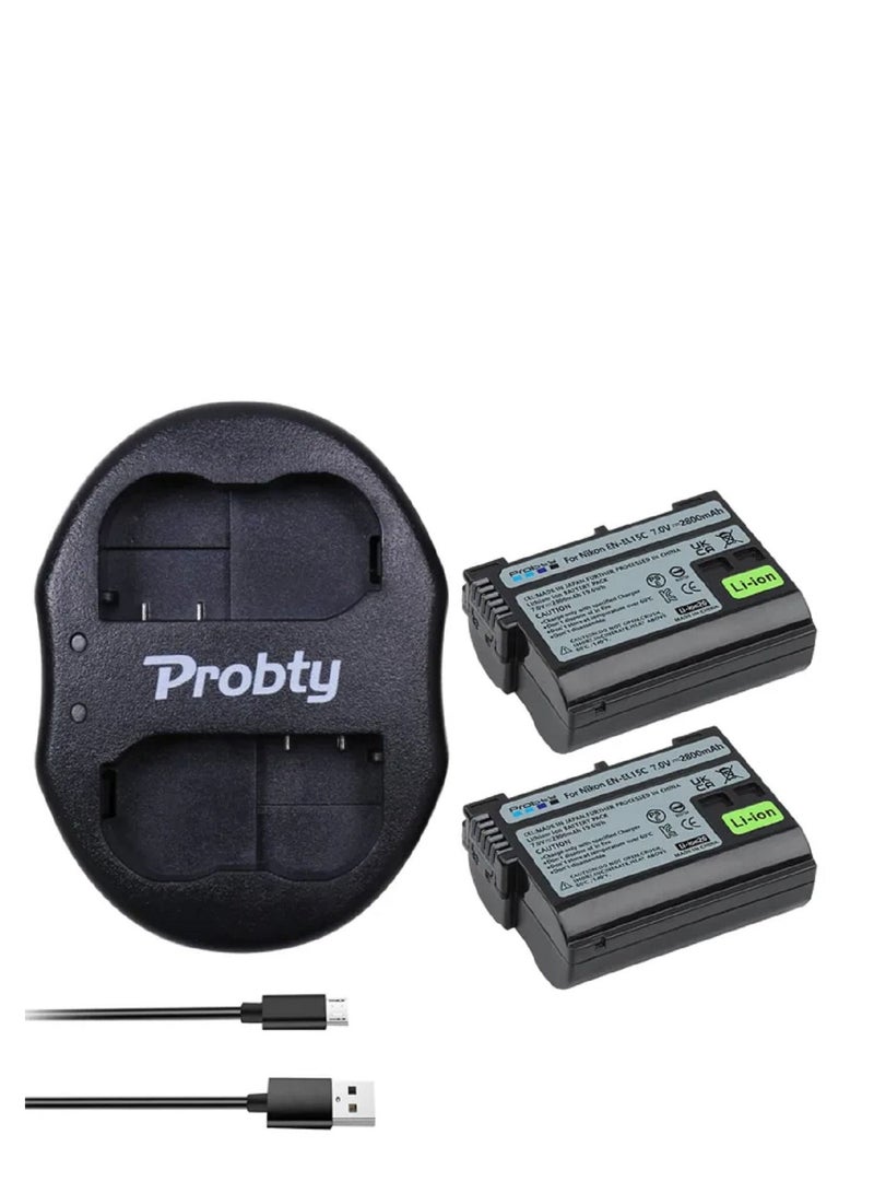 Probty A Charger and 2 Batteries Kit EN-EL15C EN-EL15 for Nikon Z5,Z6,Z6 II,Z7,Z7II D600 D610 D600E D800 D810 D800E D810 - Image 1