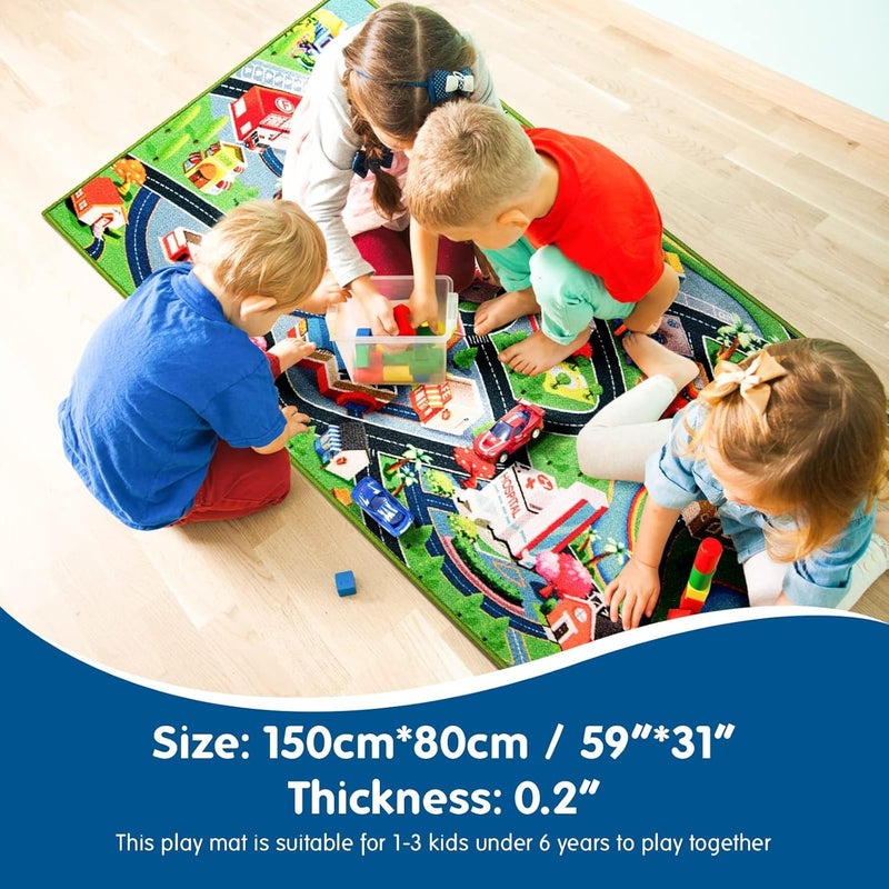 Booooom Jackson Kids Car Rug Play Mat for Kids,31"X59" Rug,Car with Roads Bedroom, Kid Carpet Toddler Boy,Car Area Non-Slip Backing,Car Educational Cars and Toys - Image 2