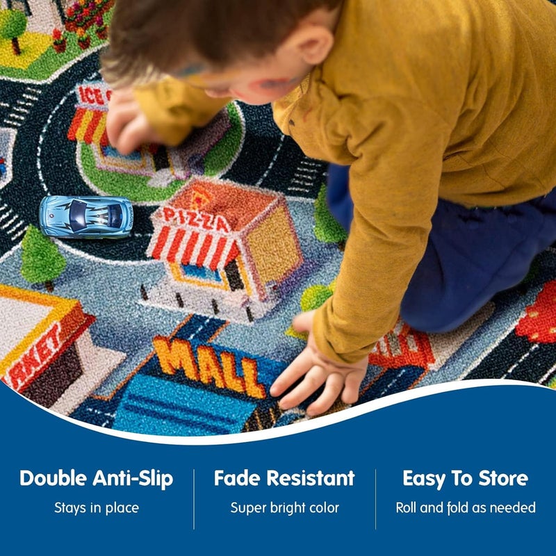 Booooom Jackson Kids Car Rug Play Mat for Kids,31"X59" Rug,Car with Roads Bedroom, Kid Carpet Toddler Boy,Car Area Non-Slip Backing,Car Educational Cars and Toys - Image 3