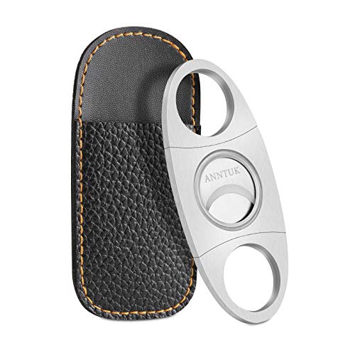 Anntuk Cigar Cutter Stainless Steel Guillotine Double Cut Blade in Leather Pouch, Silver - Image 2