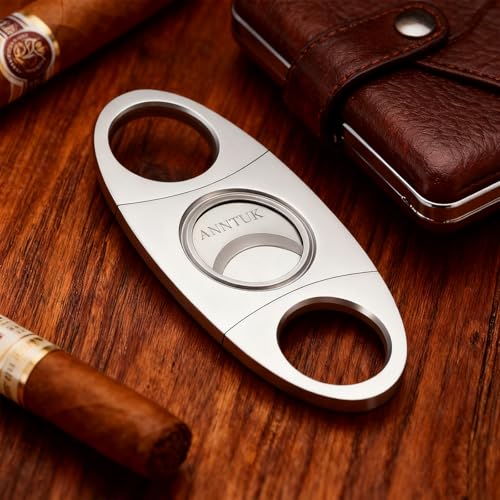 Anntuk Cigar Cutter Stainless Steel Guillotine Double Cut Blade in Leather Pouch, Silver - Image 3