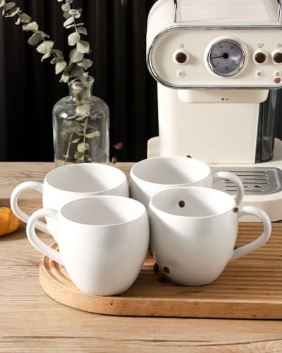 Tikooere Coffee Mugs Set of 4, Stoneware 16 oz Coffee Cups for Latte, Tea, Milk, Cappuccino, Ceramic Tea Cups for Housewarming Wedding Gift, Microwave & Dishwasher Safe, Matte White - Image 5