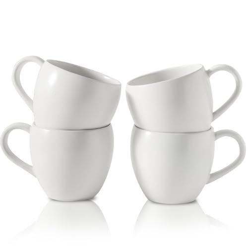 Tikooere Coffee Mugs Set of 4, Stoneware 16 oz Coffee Cups for Latte, Tea, Milk, Cappuccino, Ceramic Tea Cups for Housewarming Wedding Gift, Microwave & Dishwasher Safe, Matte White - Image 1