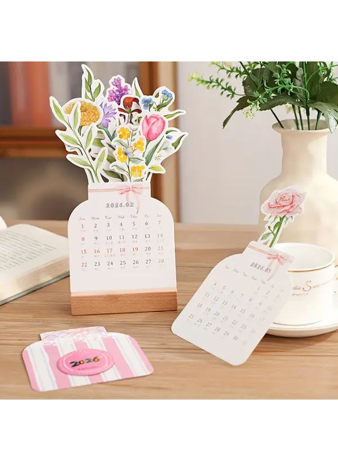 2026 Floral Desk Calendar 12 Month Flip Cover Desktop Decor 1pc - Image 3