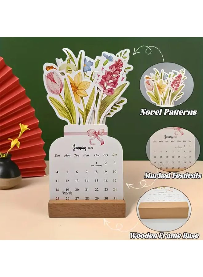 2026 Floral Desk Calendar 12 Month Flip Cover Desktop Decor 1pc - Image 4