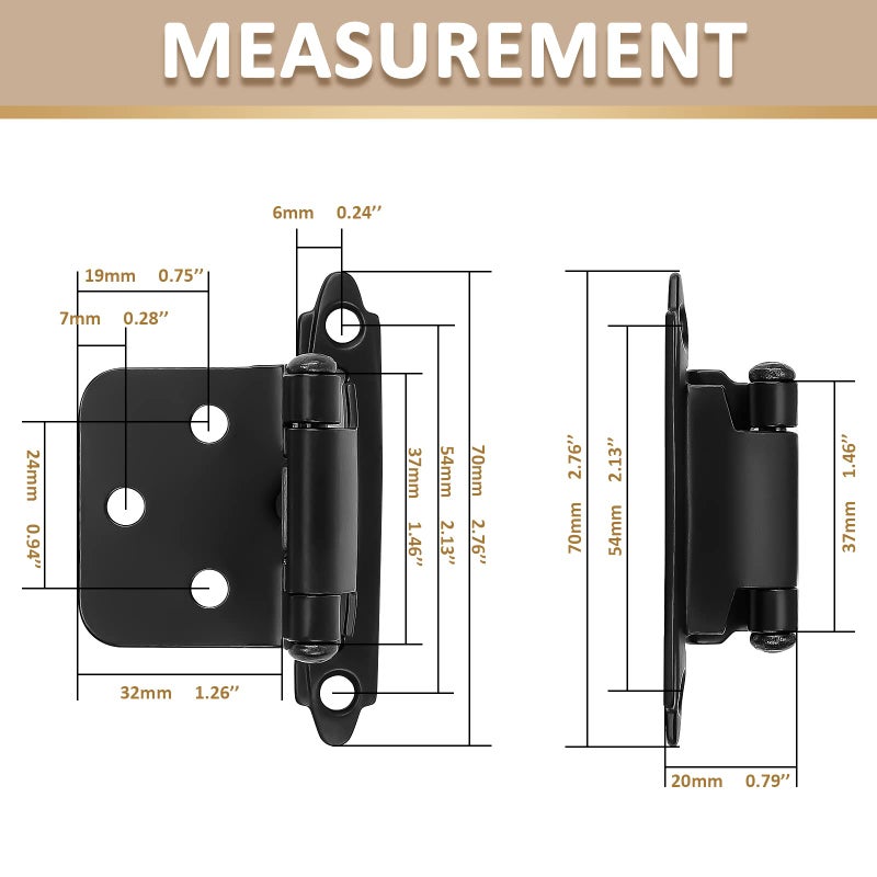 Knobelite 10 Pack (5 Pair) 1/2"" Overlay (Variable) Cabinet Hinges  Self-Closing Semi-Concealed Face Mount Black Decorative Hardware Bath & Kitche Hinges - Image 3