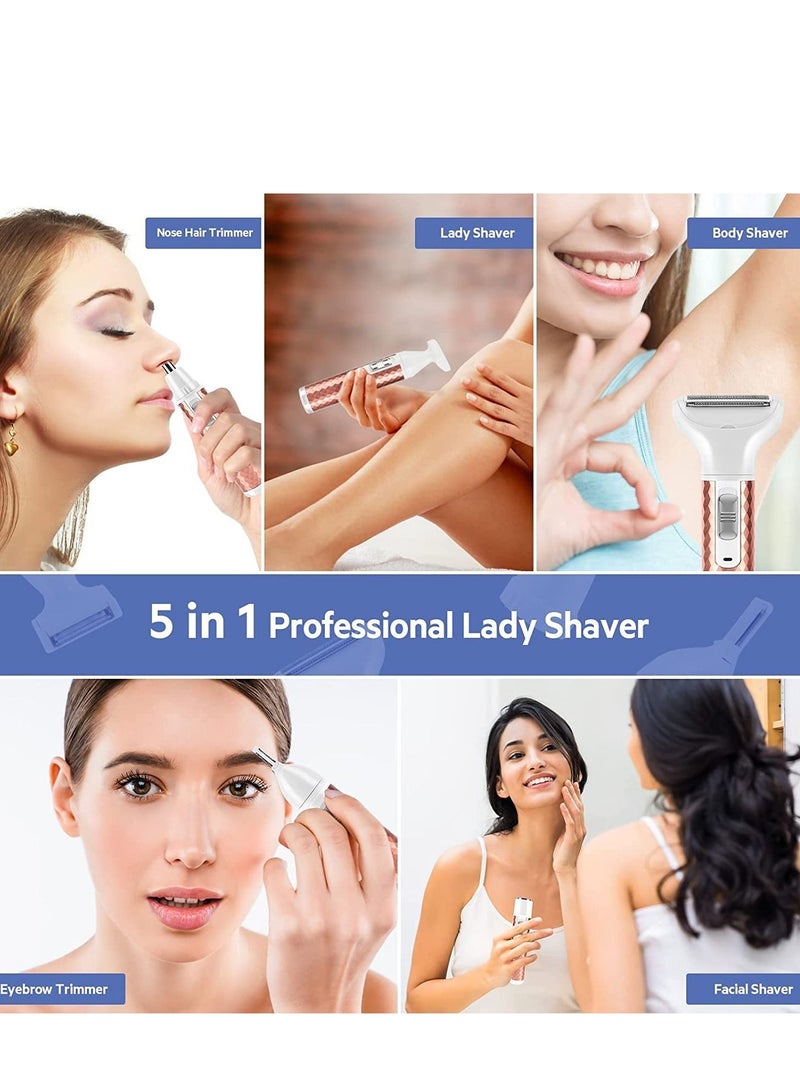 Electric Shaver for Women, 5 in 1 Professional Lady Shaver, Portable Bikini Trimmer Rechargeable Painless Hair Removal Tool Razors for Women for Legs, Underarms, Armpit, Face - Image 5