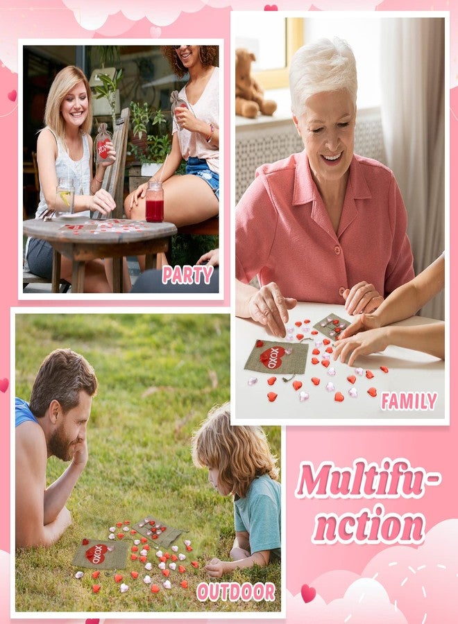 Woanger 36 Set Valentine Tic Tac Toe Bag 4 x 6 Linen Storage Bag with 450 Pink Red Acrylic Heart Valentine Vase Filler Heart Shaped Beads Table Scatter Decoration for Valentine‘s Day Party Game - Image 5