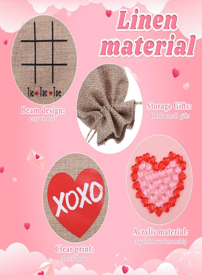 Woanger 36 Set Valentine Tic Tac Toe Bag 4 x 6 Linen Storage Bag with 450 Pink Red Acrylic Heart Valentine Vase Filler Heart Shaped Beads Table Scatter Decoration for Valentine‘s Day Party Game - Image 3