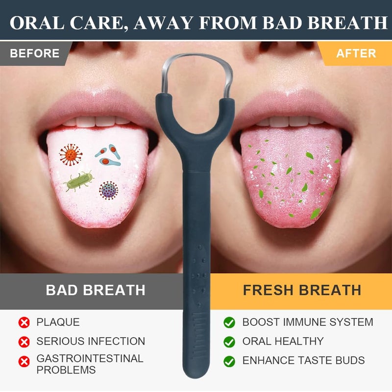 Hannea هانيا® منظف اللسان للبالغين والأطفال كاشط لسان من الفولاذ المقاوم للصدأ بتصميم مقبض مضاد للانزلاق مزيل لرائحة الفم منظفات اللسان للاستخدام المنزلي والسفر أداة نظافة الفم - Image 3