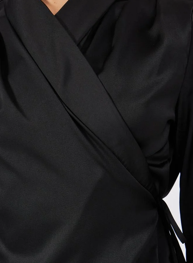 Styli Solid Wrap Top with Full Length Cuffed Sleeve