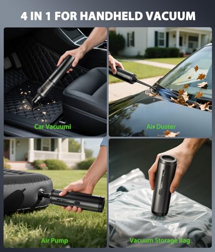 Voice-tank Car Vacuum Portable Cordless Handheld Vacuum Cleaner 4in1 Mini Cordless Vacuum with 2 Suction Modes and 16800pa Suction Power Blowing Inflating 2 Modes Handheld Vacuum for Car Desk Keyboards - Image 3
