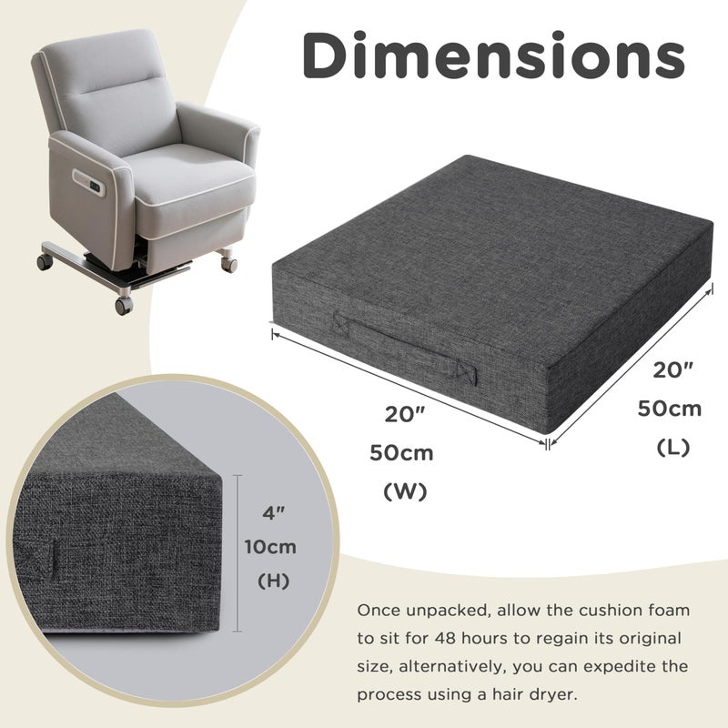 AddGrace Recliner Cushions for Elderly Thick Seat Cushion 20"x20"x4" Chair Pads with Non Slip Backing and Washable Cover for Couch Armchair Chairs Dark Grey - Image 2