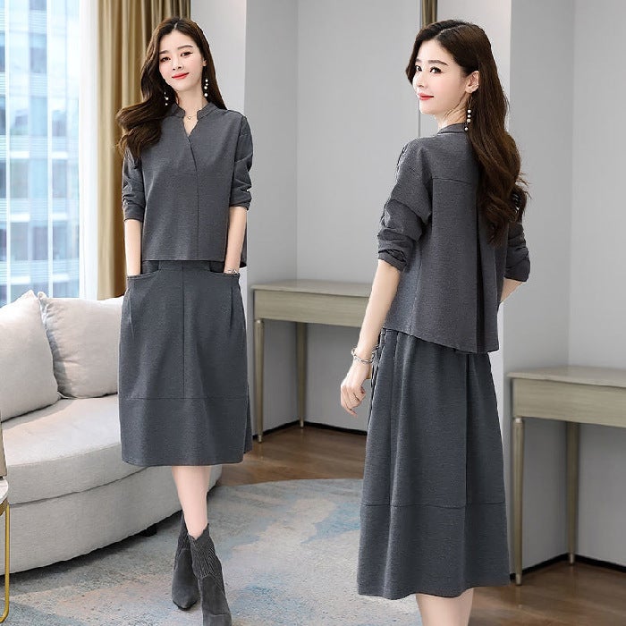 Elegant Casual Two-Piece Dress Set 2022 Coffee - Image 3