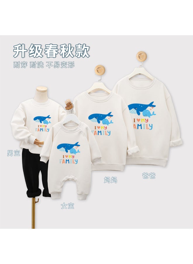 Newborn Baby Onesie Autumn/winter New Style Romper Family Matching Outfit Whale Print Drop Shoulder Sleeve Korean Style Sweatshirt