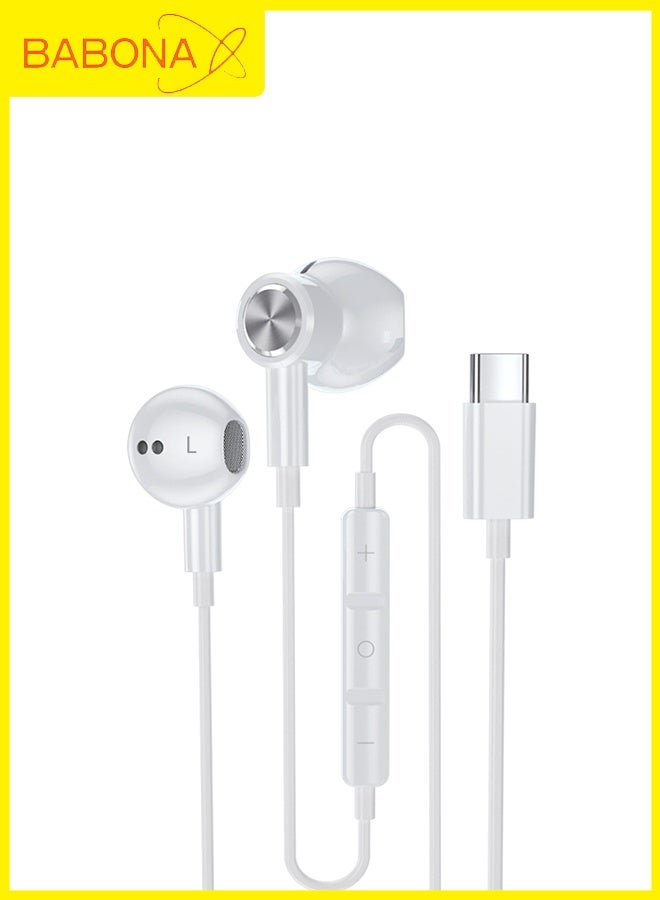 BABONA USB C Headphones Wired Type C Earphones for Samsung Galaxy S26 S25 S24 Plus S23 S22 S21 S20 Ultra Magnetic Corded Earbuds for iPhone 15 Pro Max 16 16e 17 17e Air for Apple Android Ear Buds White - Image 1
