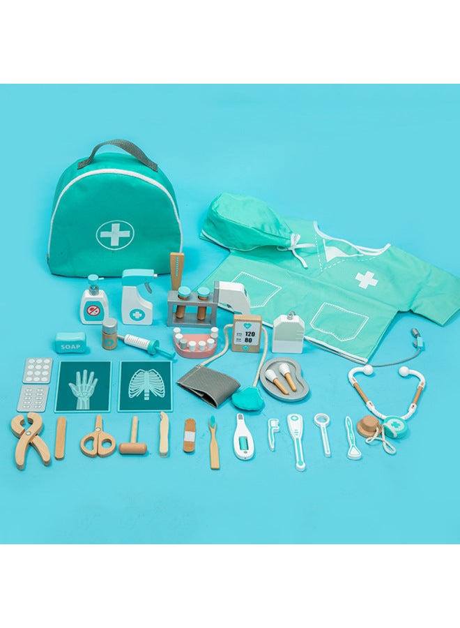 مجموعة ممرضة الطبيب الخشبية للأطفال، لعبة محاكاة دور مستحضرات التجميل وحقيبة تصفيف الشعر - اللون: نسخة مطورة من Youmu Luxury Doctor - Image 1