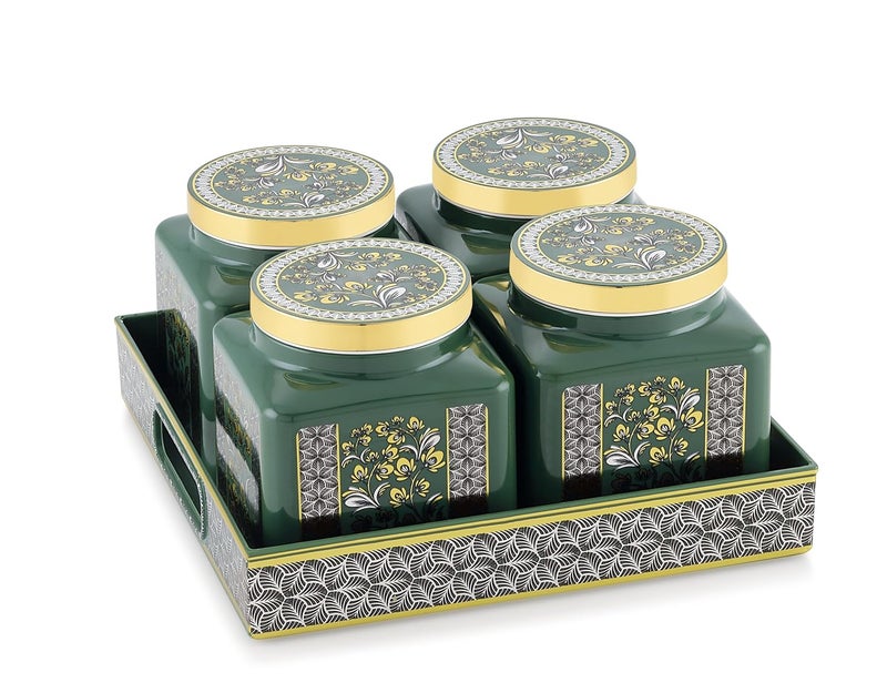 Nabhya Carban 4pc Airtight Dry Fruit Containers Set With Lid & Serving Tray, Dry Fruit Box for Serving Sweets, Chocolates, Candy, Pickle, Mukhwas, Kitchen Accessories Items (Green) (Pack of 4) - Image 3