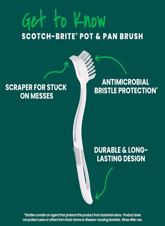 Scotch Brite Scotch-Brite Pot + Pan Brush, Durable and Long Lasting Dish Brush with Handle for Scrubbing Stainless Steel, Outdoor Furniture, and Sinks without Scratching, Antimicrobial, and Rinses Clean - Image 3
