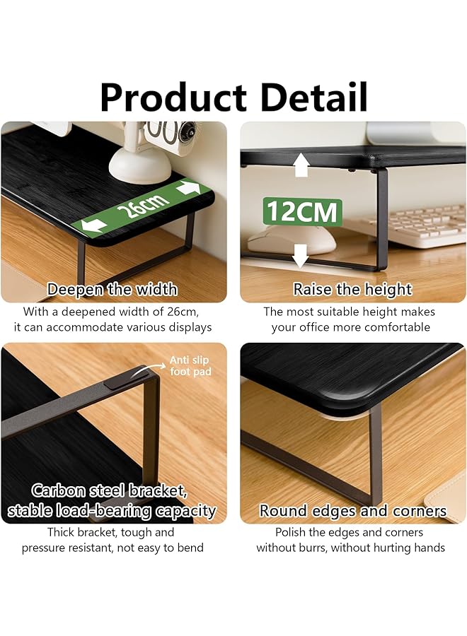 erorex Monitor Stand Riser Wood Monitor Riser With Keyboard Organizer For Laptop Computer Tv Screen Pc Printer Sturdy Desktop Rack For Home Office Dorm Book Ornaments Study Supply Black 80Cm Length  - Image 3