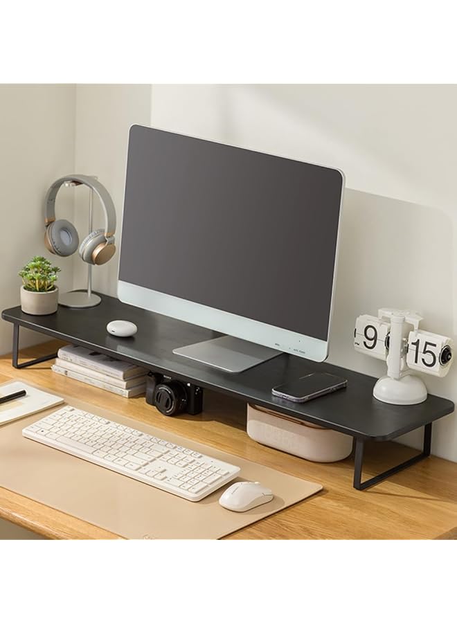 erorex Monitor Stand Riser Wood Monitor Riser With Keyboard Organizer For Laptop Computer Tv Screen Pc Printer Sturdy Desktop Rack For Home Office Dorm Book Ornaments Study Supply Black 80Cm Length  - Image 1